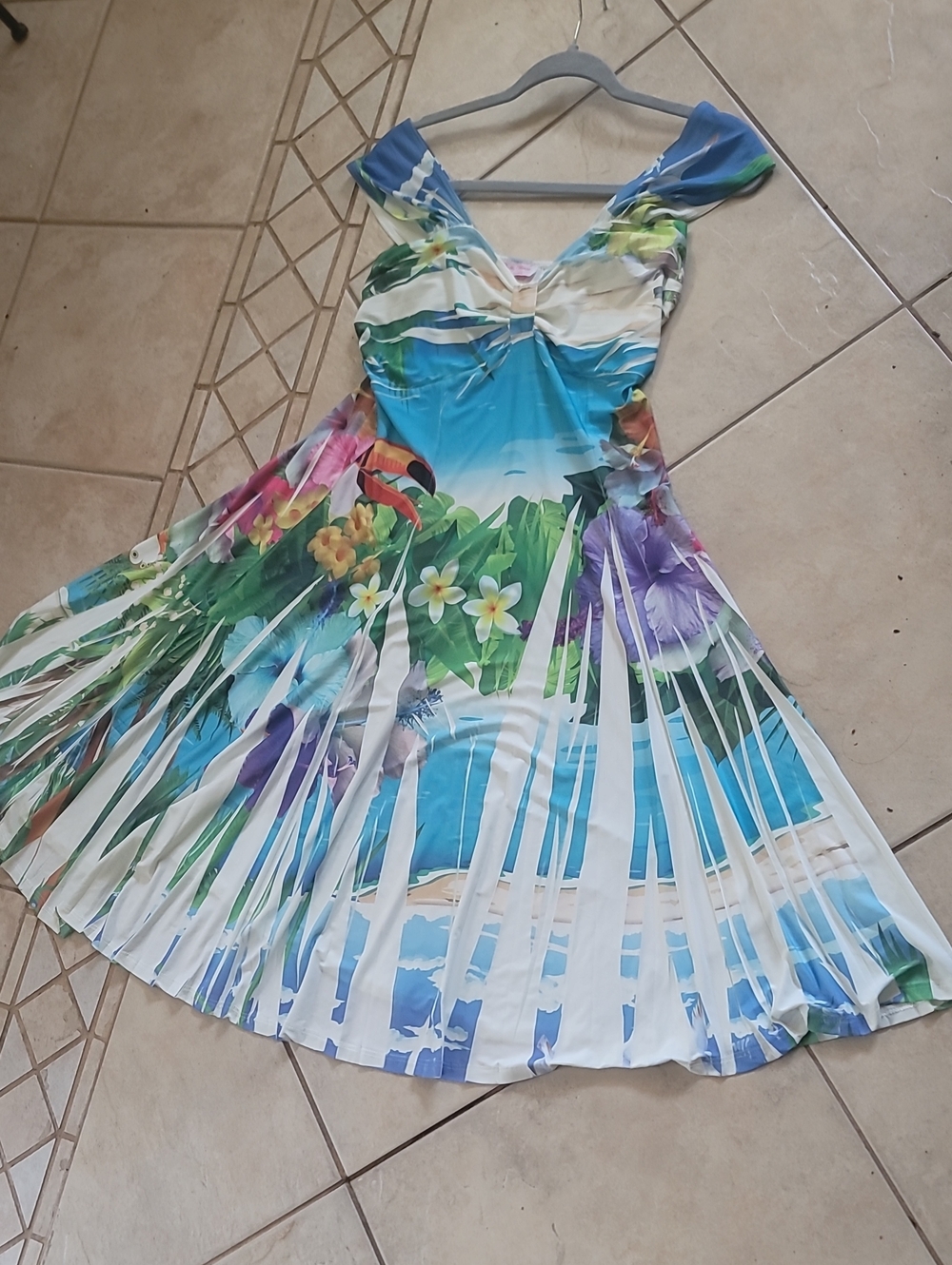 Tropical Floral Resort Flare Blue Women’s Dress